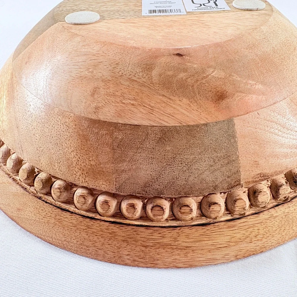Foreside Wood Bead Bowl 10 Inch Brown Mango‎ Wood Beaded Trim FDAD08033